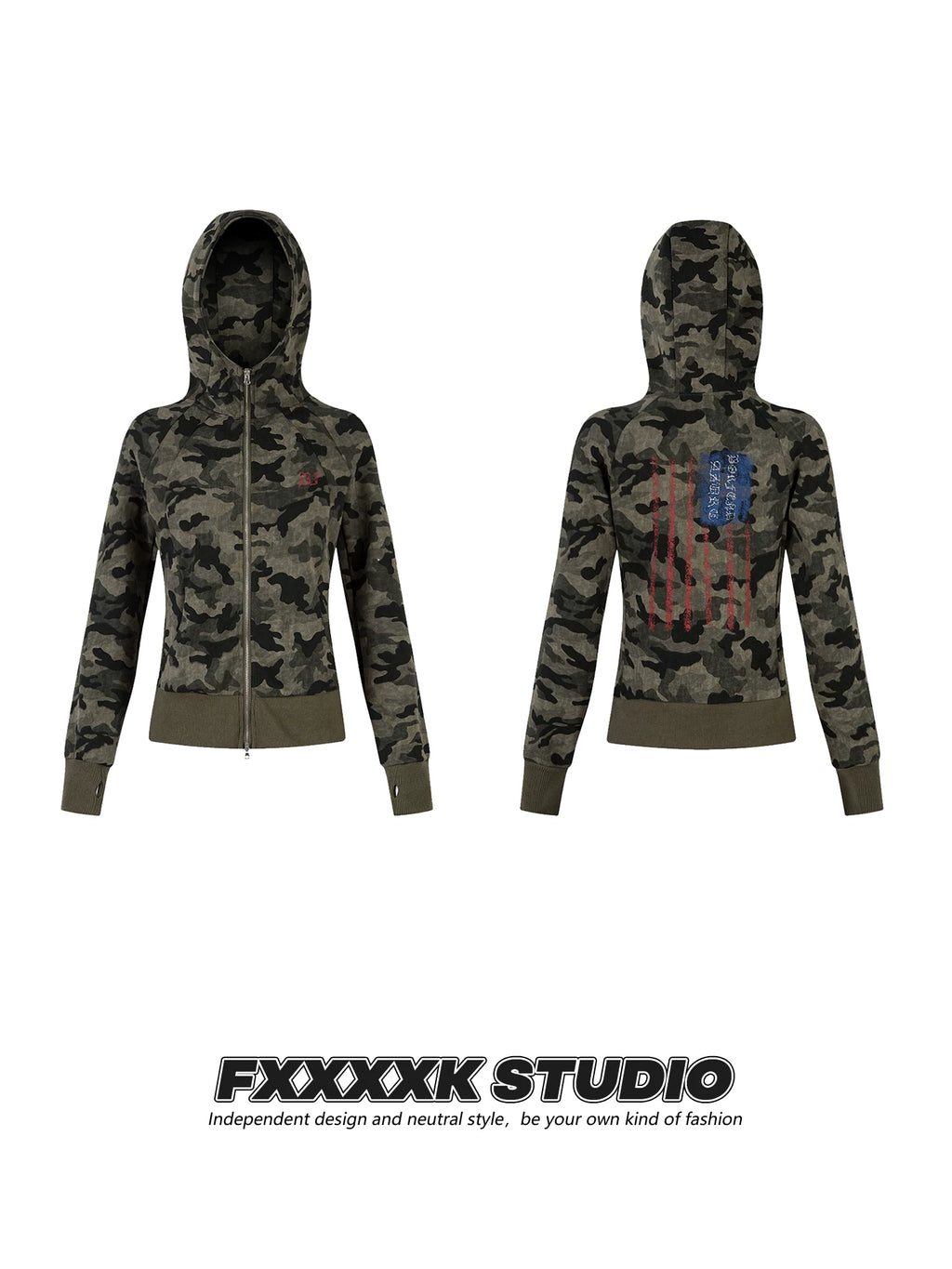 FXK Original Camouflage Double Zipper Cardigan Jacket