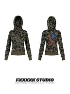 FXK Original Camouflage Double Zipper Cardigan Jacket