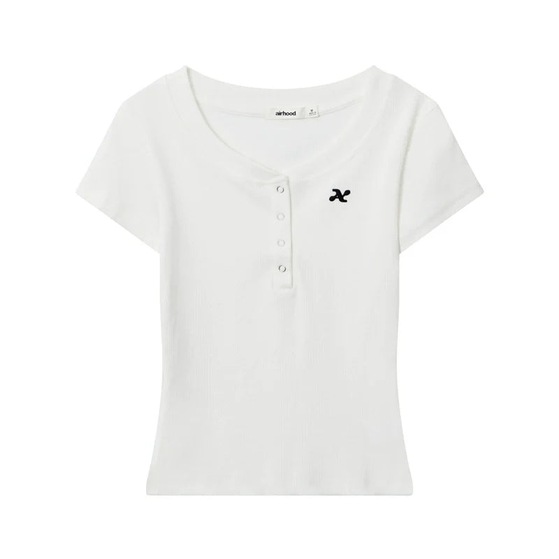 AIRHOOD Slim Fit Button V Neck Tee
