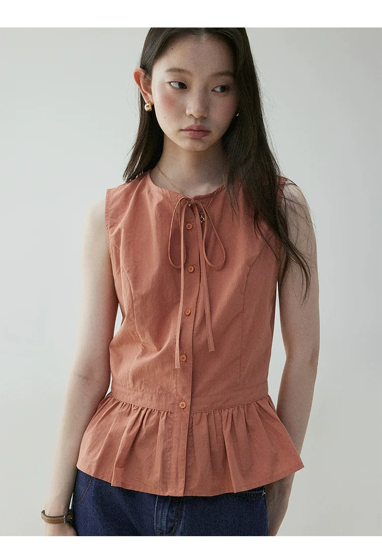 VOOE Strap-on Pleated Sleeveless Doll Shirt