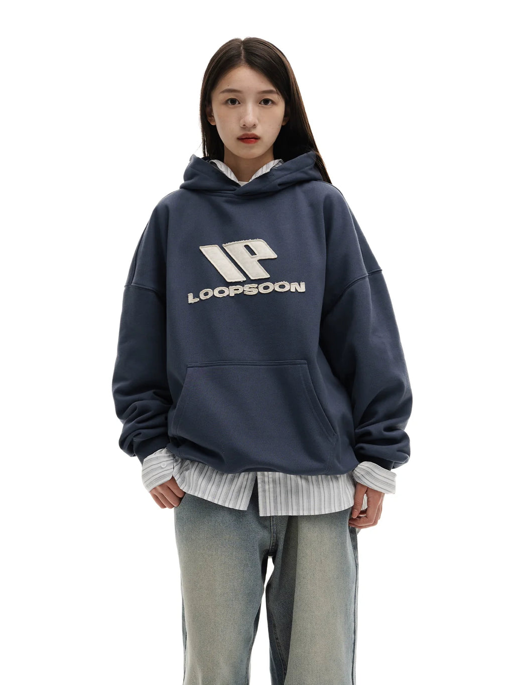 Loopsoon Hooded Pullover Monogram Patch Loose Guard