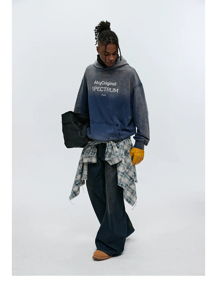 ATRY Hand-painted Splashing Ink Gradual Change Washed Sweater