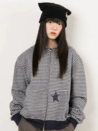I4P STUDIO Webhouse Retro Star Striped Velvet Hooded Sweatshirt