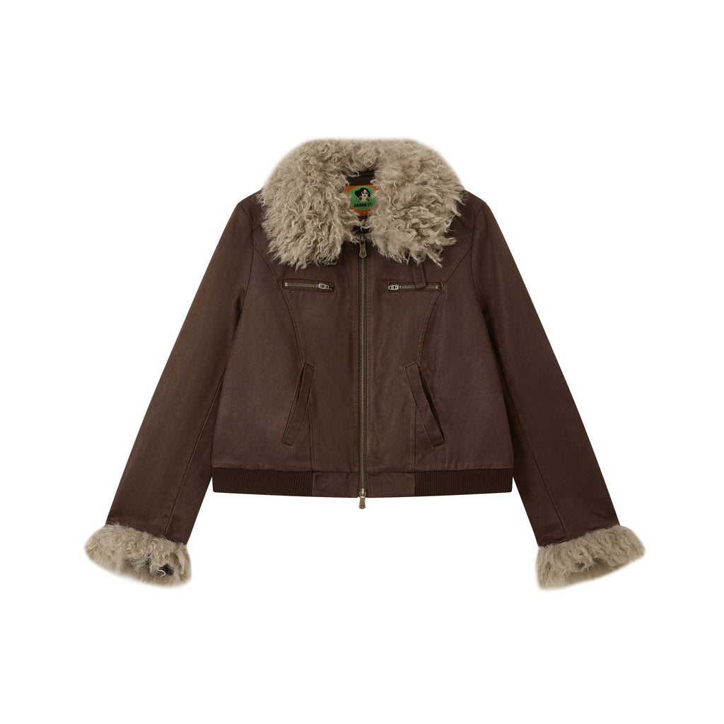 Chemical Girl Removable Collar Distressed Leather Short Jacket