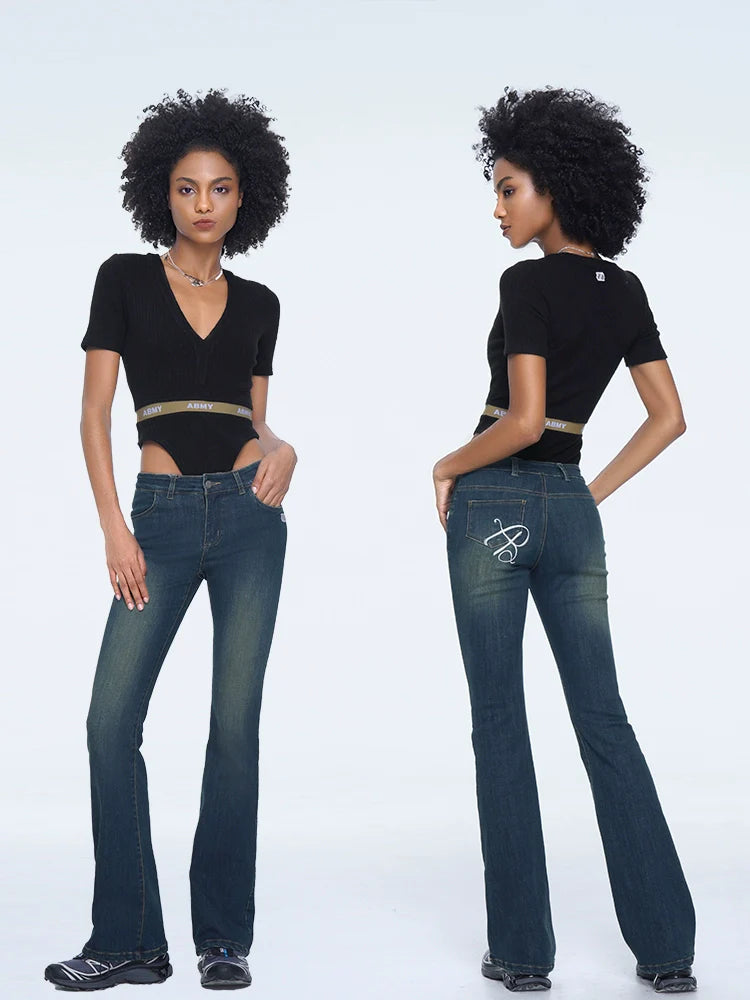 ABMY Embroidered Low-rise Micro-pull Pants Slim-fitting Jeans