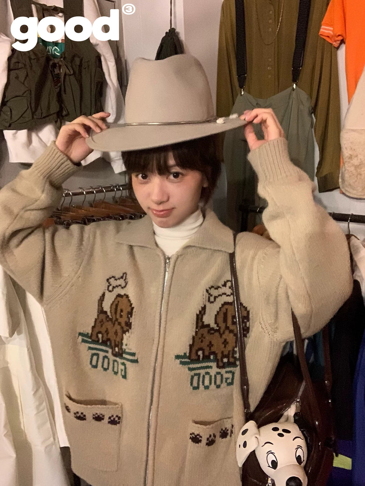 MeihaoStore Light Brown Puppy Sweater Cardigan