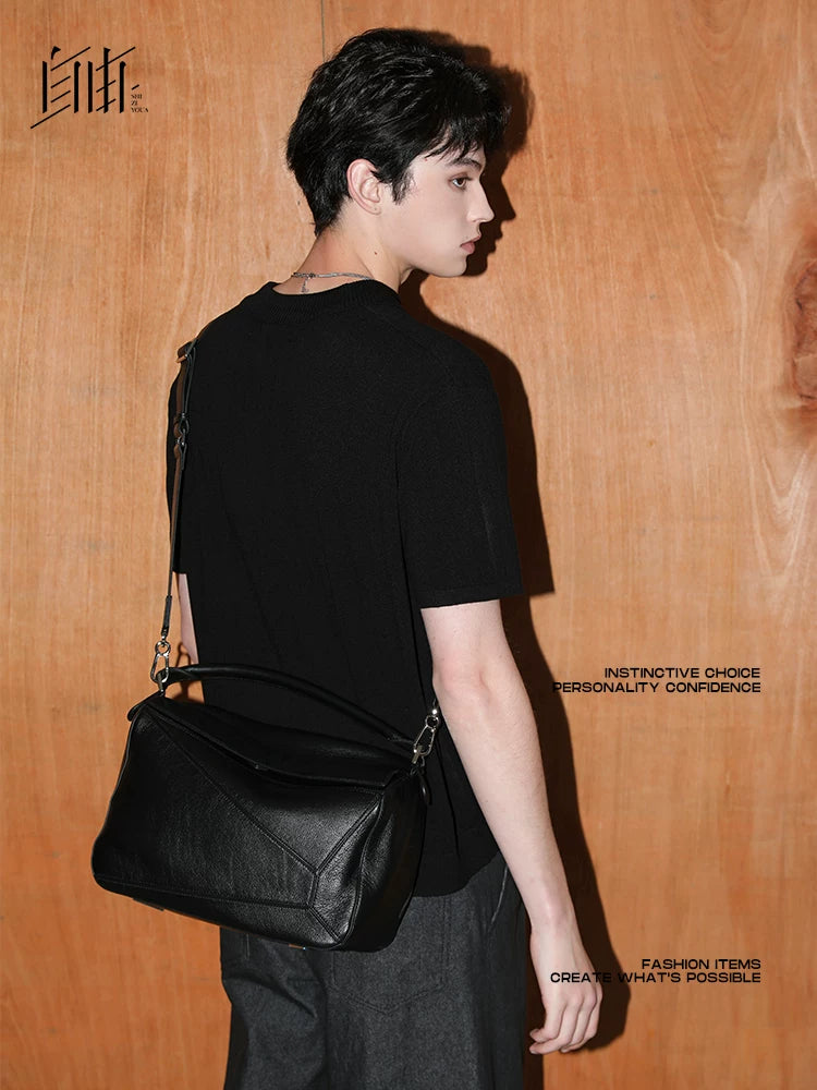 SFREEYA Geometric Spliced Leather Shoulder Bag