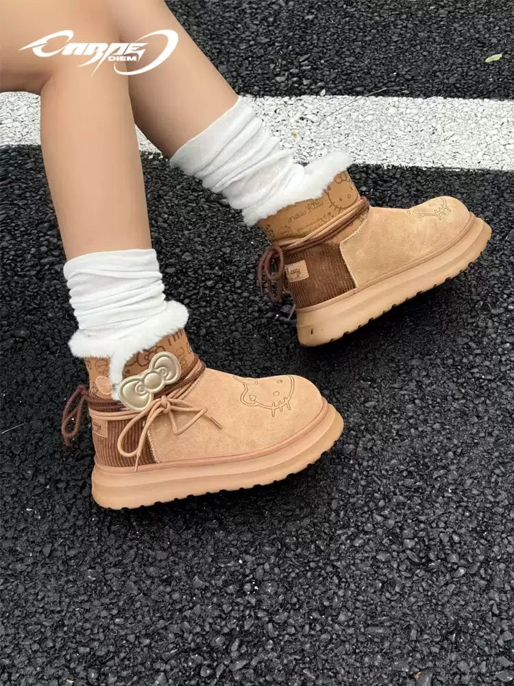 Carpe Diem × Hello Kitty Bows Thick-Soled Winter Snow Boots