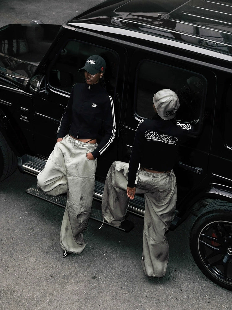 BADBLOOD Leopard Print Zip Cardigan Stand Collar Knit Jacket