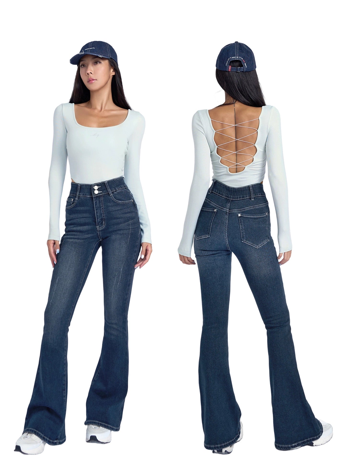 ABMY® Double-Button High-Waist Flare Jeans