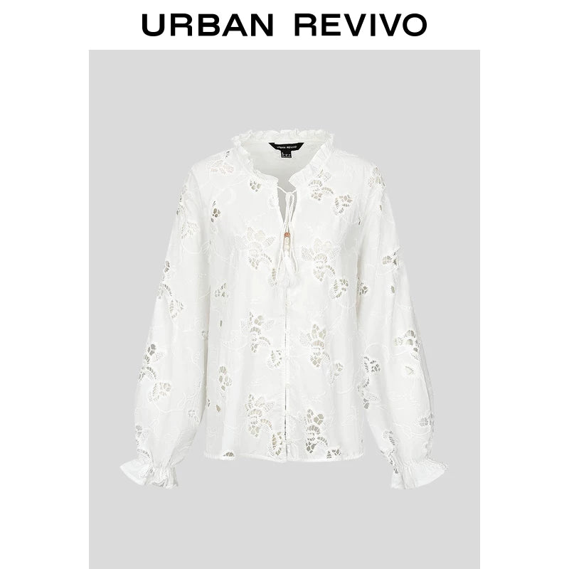 Urban Revivo Hollow Embroidery Tassel Blouse