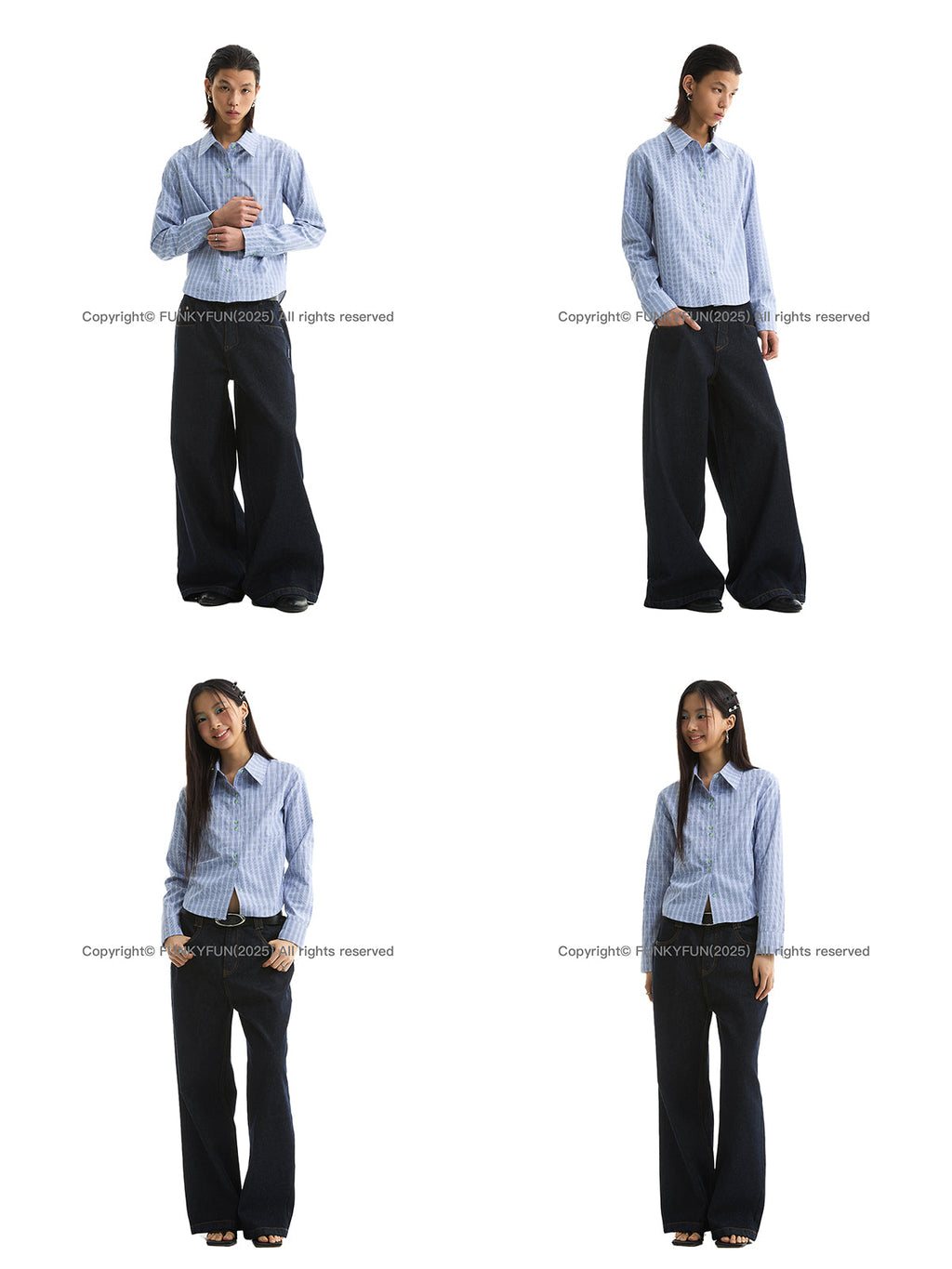 FUNKYFUN Checked Slim-fit Waist Long-sleeved Shirt