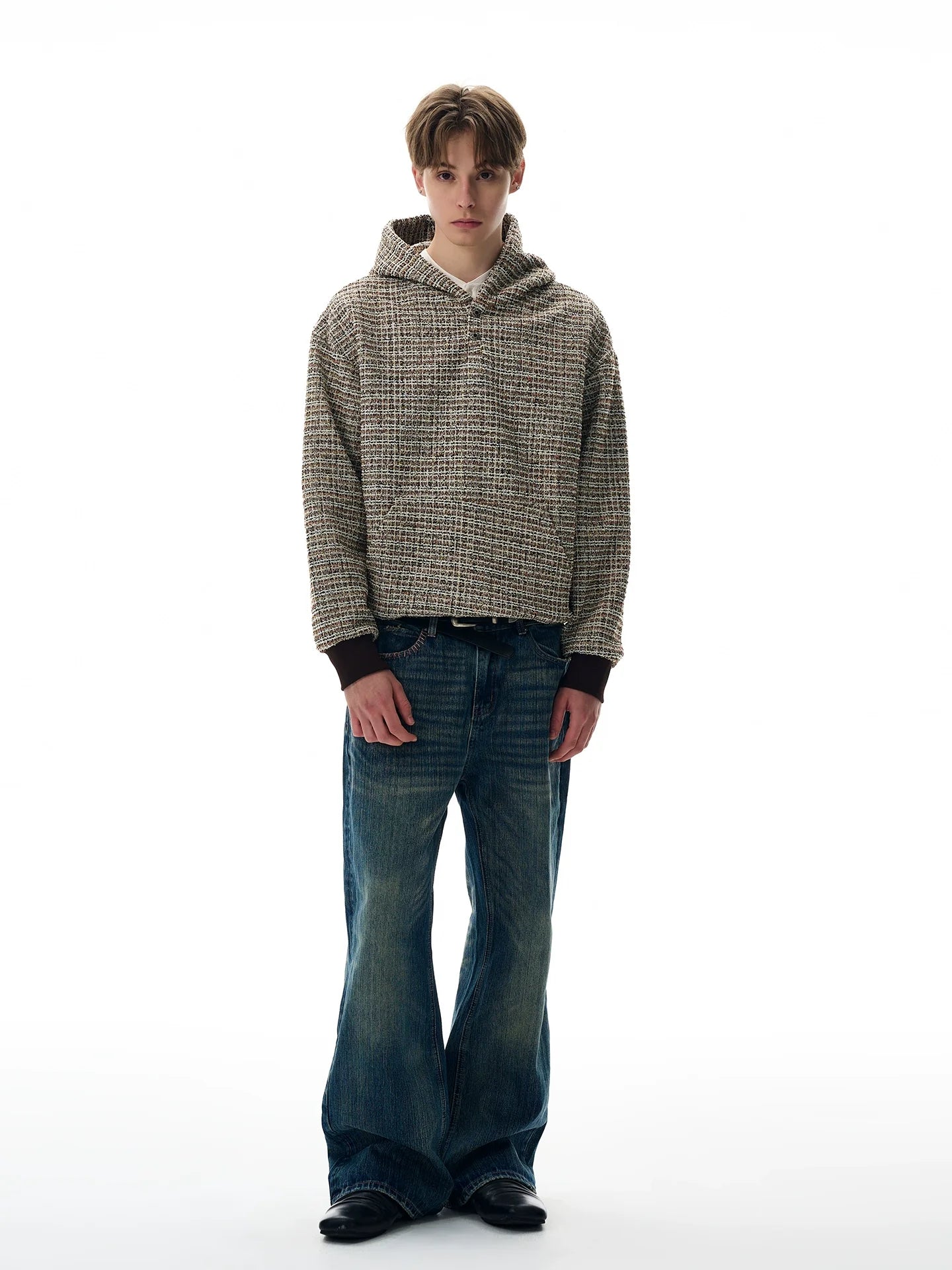 A PUEE Retro Small Fragrant Woven Hooded Sweater