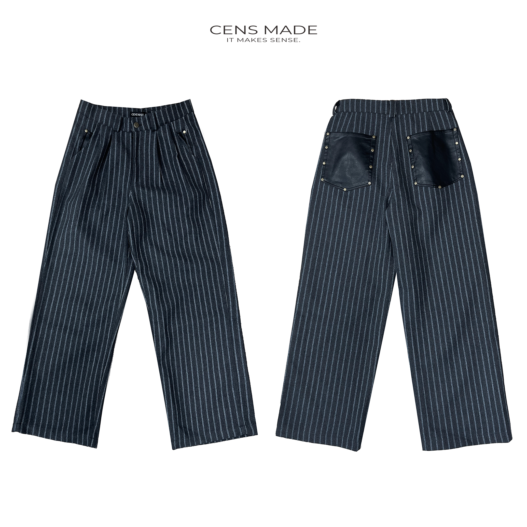 CENSMADE Wool Blend A-Line Wide-Leg Trousers