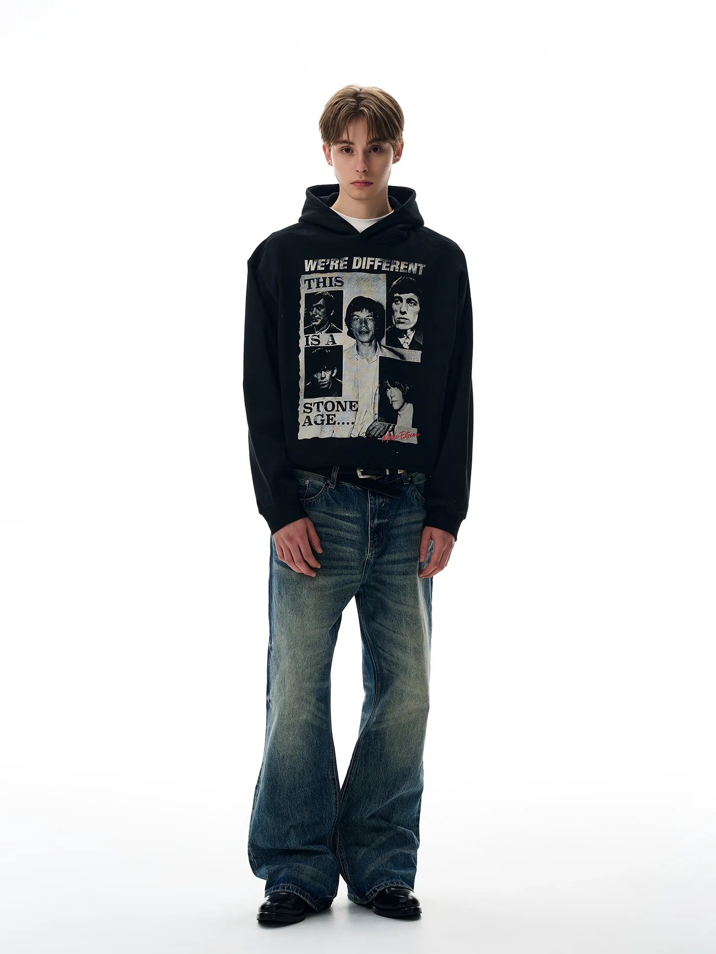 A PUEE Vintage Front Shoulder Short Wide Ruffian Handsome Hoodie