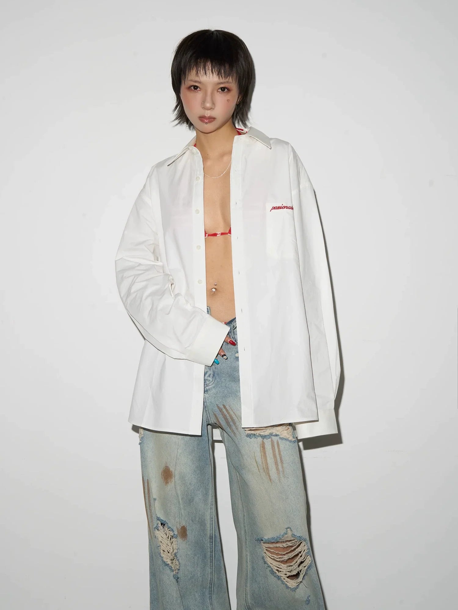 MICHINNYON Embroidered Alphabet Shirt Casual Jacket