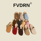 FVDRN Genuine Leather Cork Sole Clog Slippers