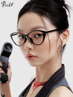 PLCOIN Ultra-Light Cat-Eye Black Frame Glasses Anti-Blue Light Myopia