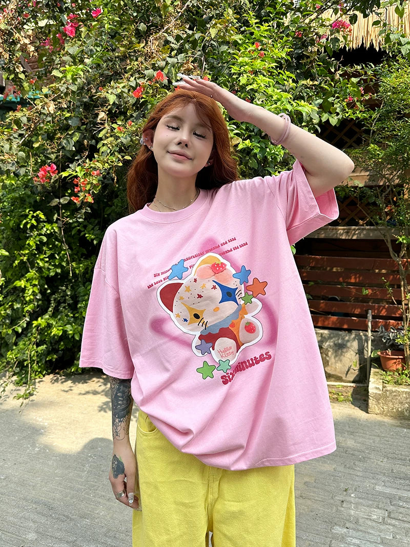 SIXMINU Street Basketball Cartoon KT Cat Jersey T-Shirt