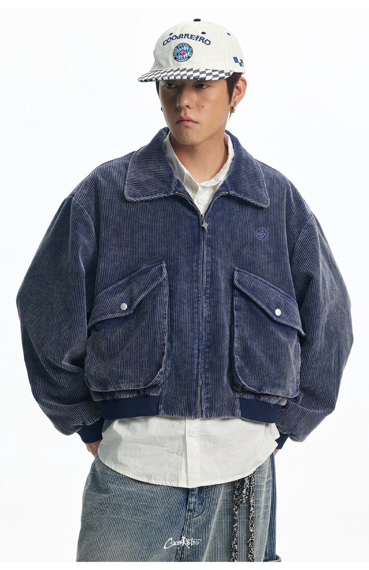 CoosRetro Vintage Big Pocket Corduroy Logo Embroidered Jacket