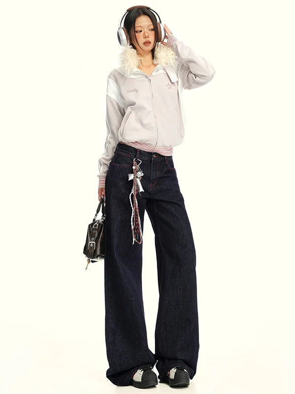 KPSR Contrasting Color Loose and Thin Drape Jeans