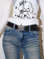 Darkblue Store Western Star Carved Rivet Punk Denim Belt