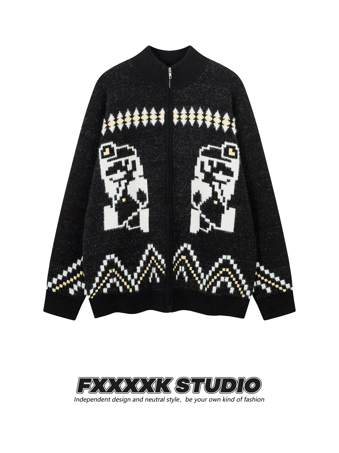 FXK Original Cartoon Tifa Fair Isle Cardigan Sweater