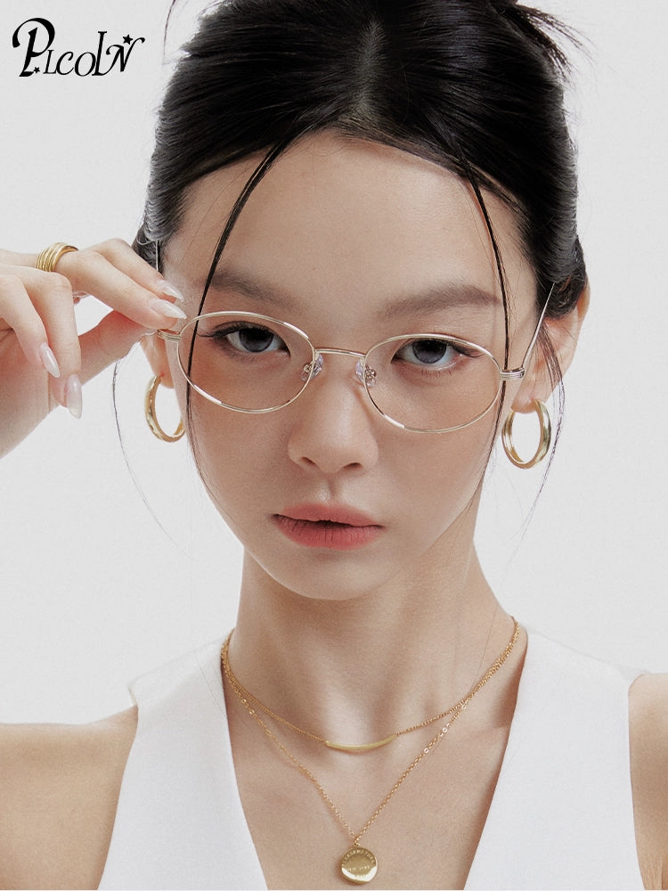 PLCOIN Oval Gold Titanium Glasses Anti-Blue Light Myopia