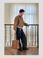 HANQIAORJI First-layer Cowhide Square Head Height-increasing Leather Shoes