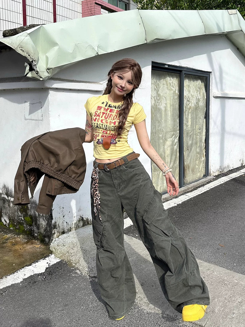 SIXMINU Large Pocket Washed Scimitar Overalls