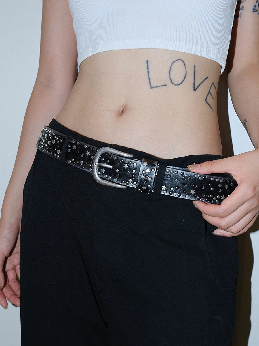 Darkblue Store Star Rivet Black Silver Punk Metal Belt