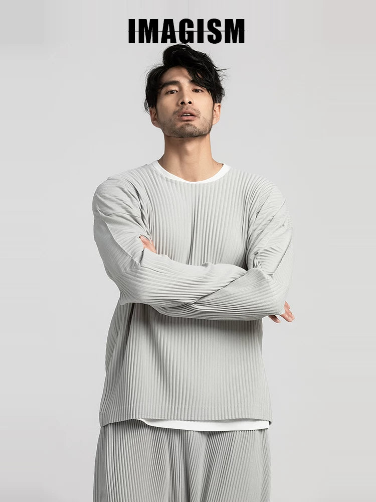 IMAGISM Japanese Pleated Off Shoulder Round Neck Long Sleeve JK021