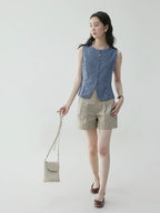 VOOE Contrast Checked Crew Neck Sleeveless Vest