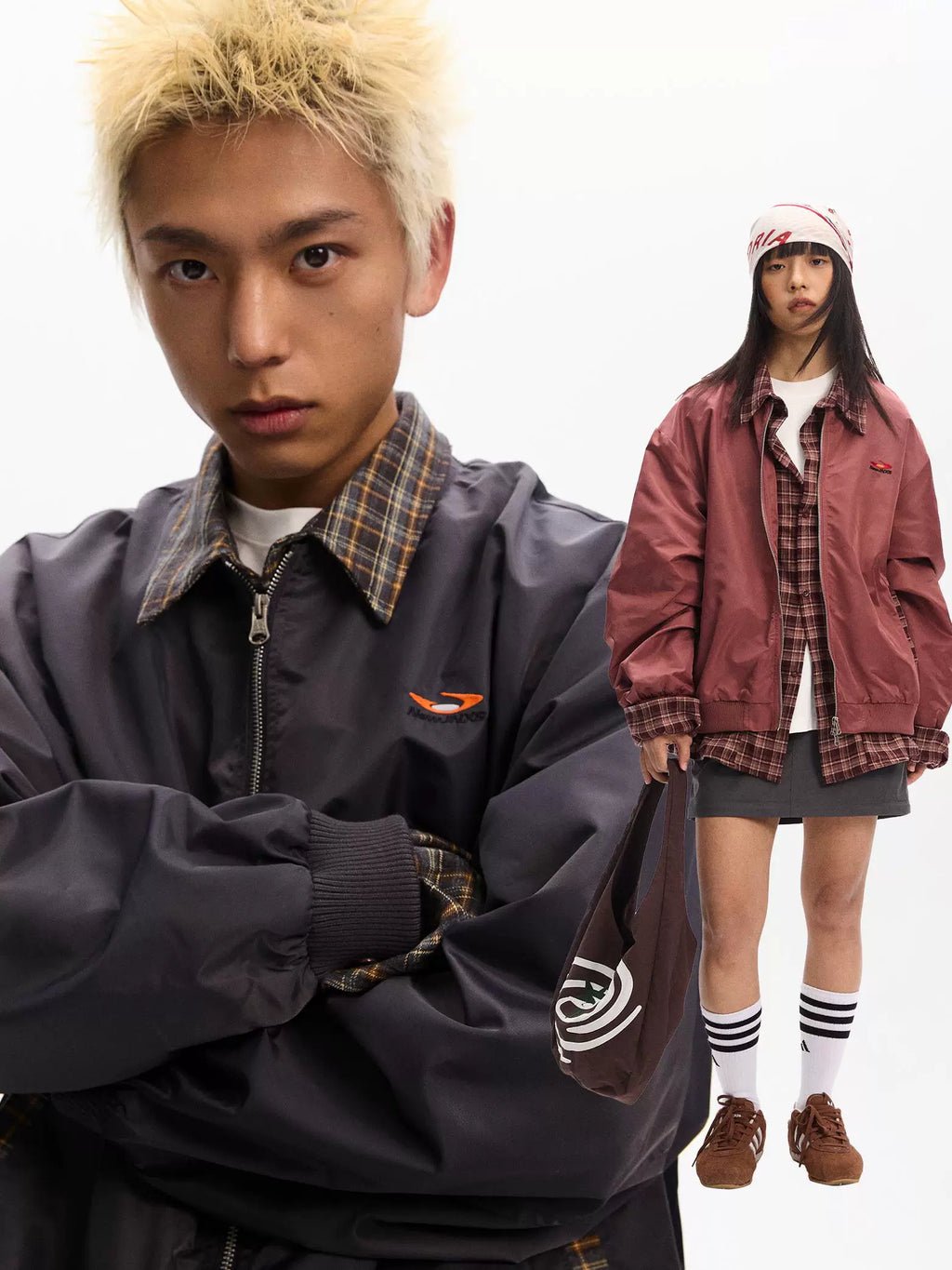 Mr. Jiangnan NewJNXS Retro Plaid Spliced Baseball Jacket