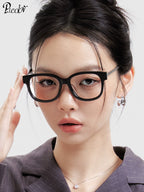 PLCOIN Plain Black Plate Frame Glasses Anti-Blue Light Myopia
