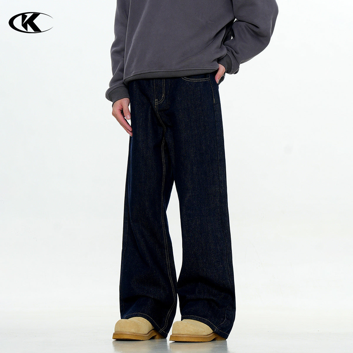 11KN American Retro Straight Washed Jeans for Loose High Street Cleanfit Long Pants