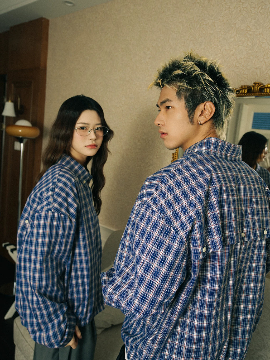 SOSTINE Upstart Relaxed Plaid Lapel Shirt