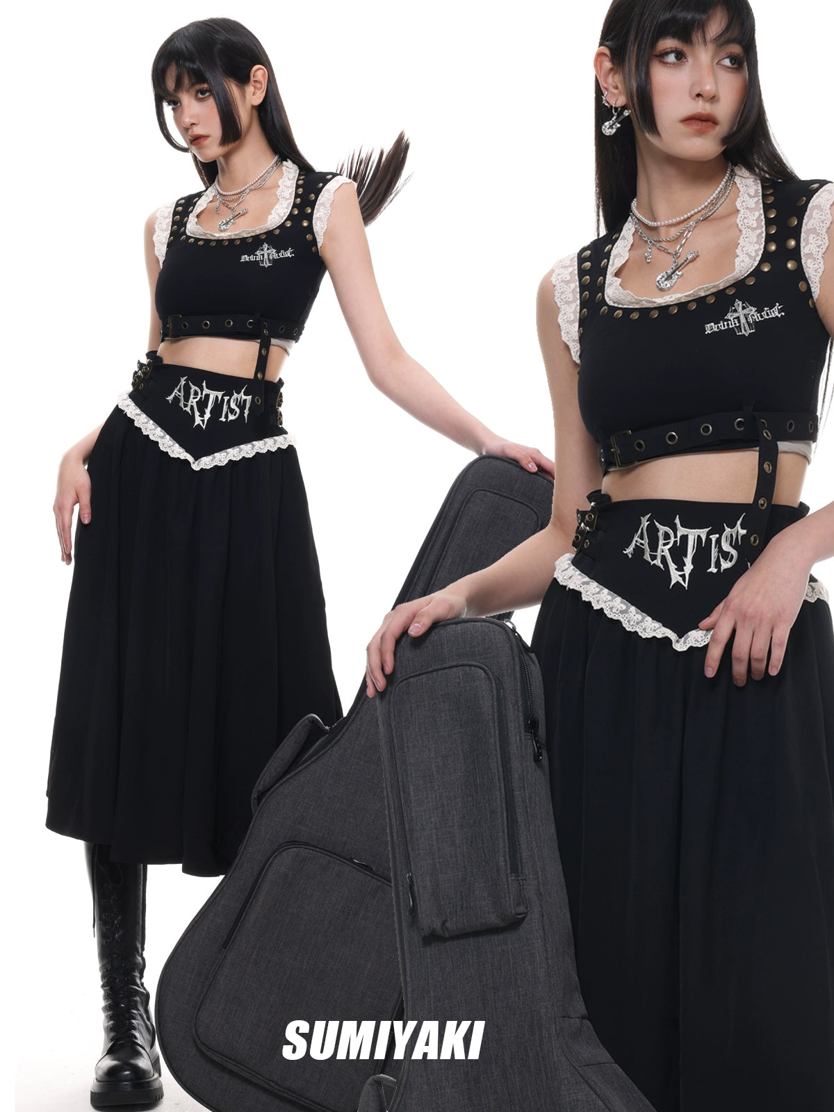 Five Kills Rock Guitar S925 Punk Earrings