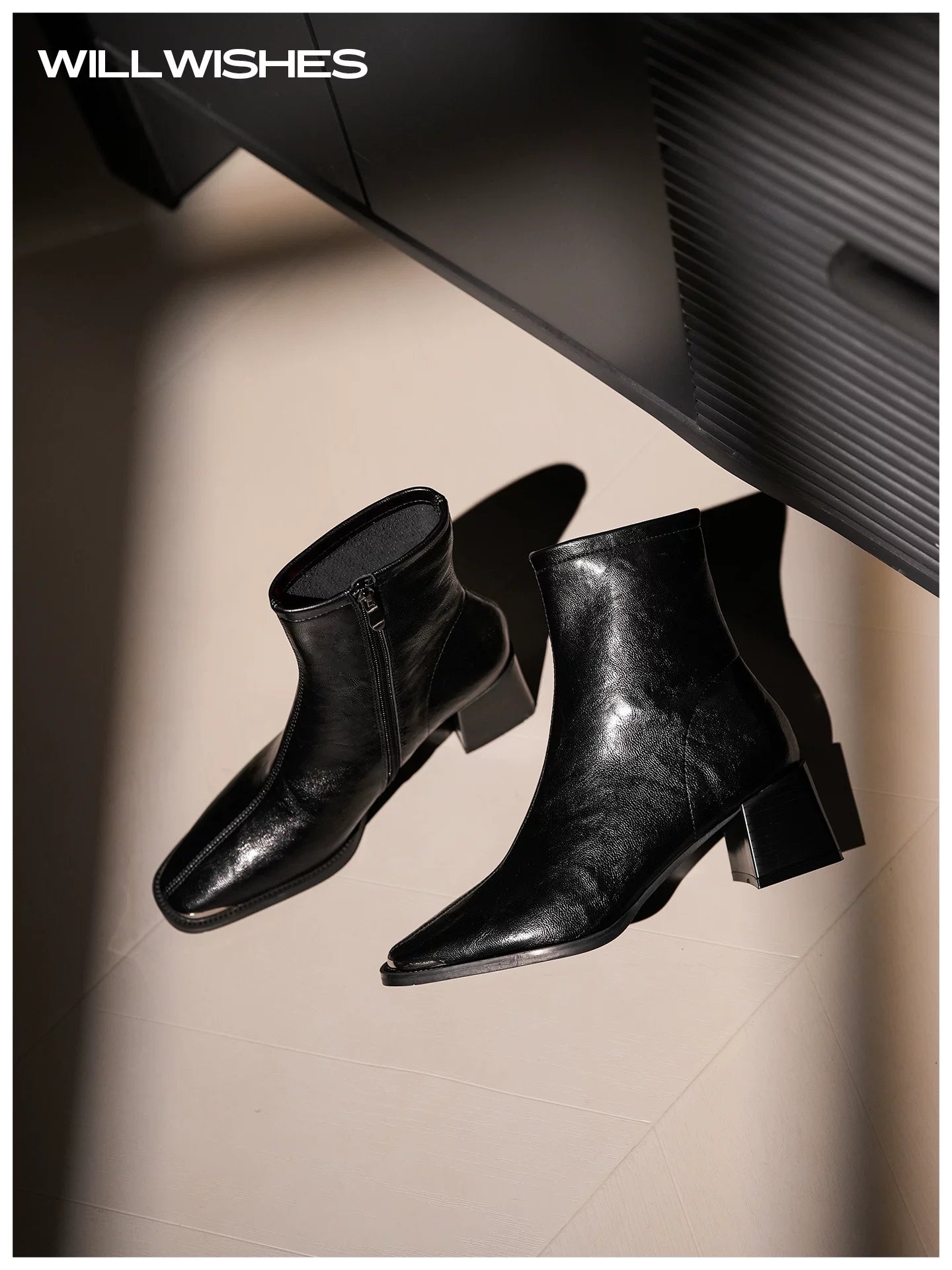 WILLWISHES Wang Ding Retro Brown Thick Heel Short Boots