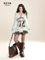 HTYM Halter One-Shoulder Mohair Sweater for Women