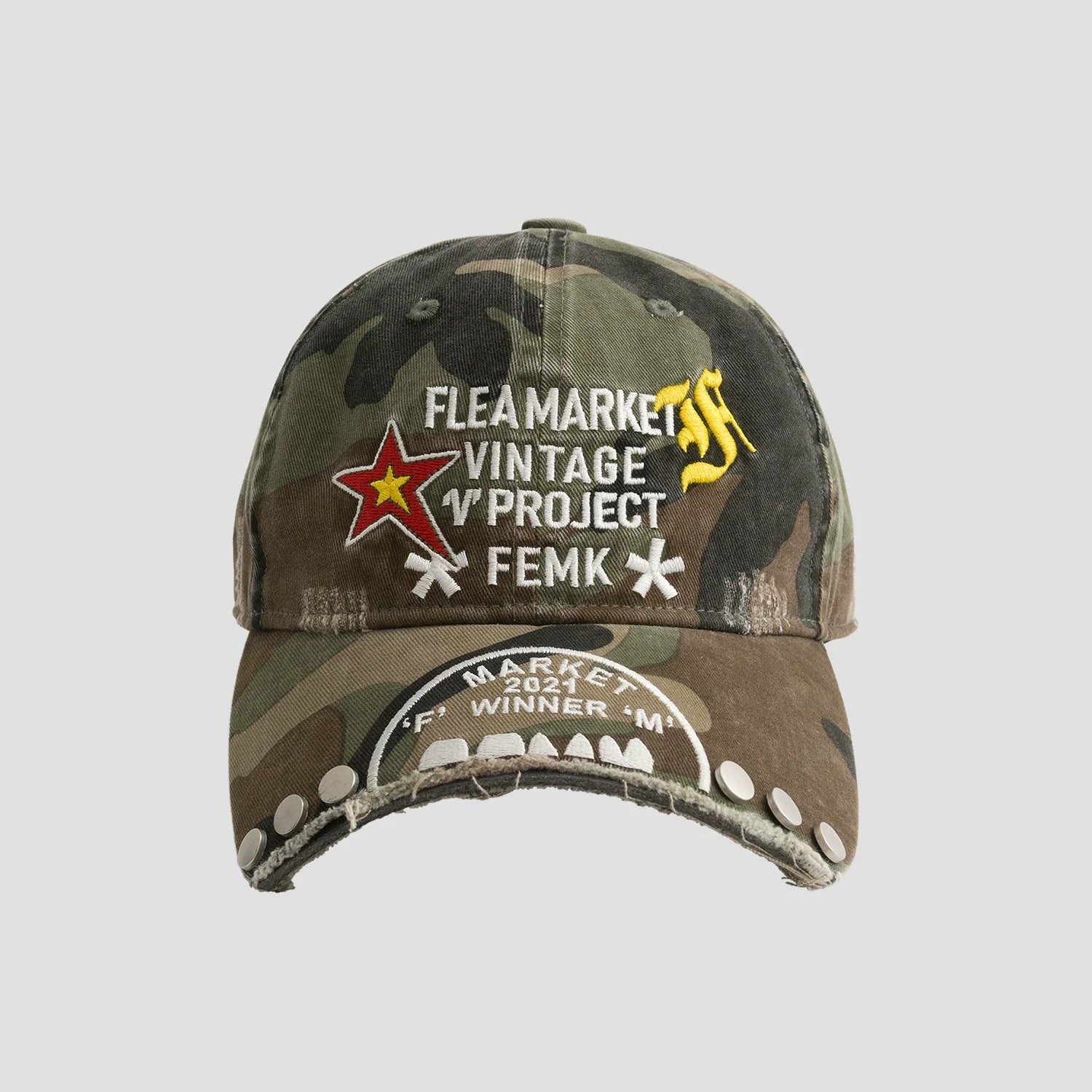 Fleamarket Camouflage Cap Embroidered Curved Brim Rivet Baseball Cap
