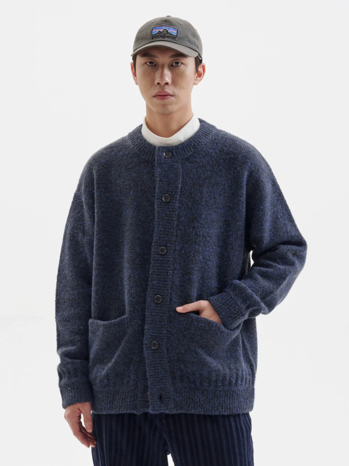 BUTTBILL Mohair Japanese Crew Neck Cardigan Sweater Jacket