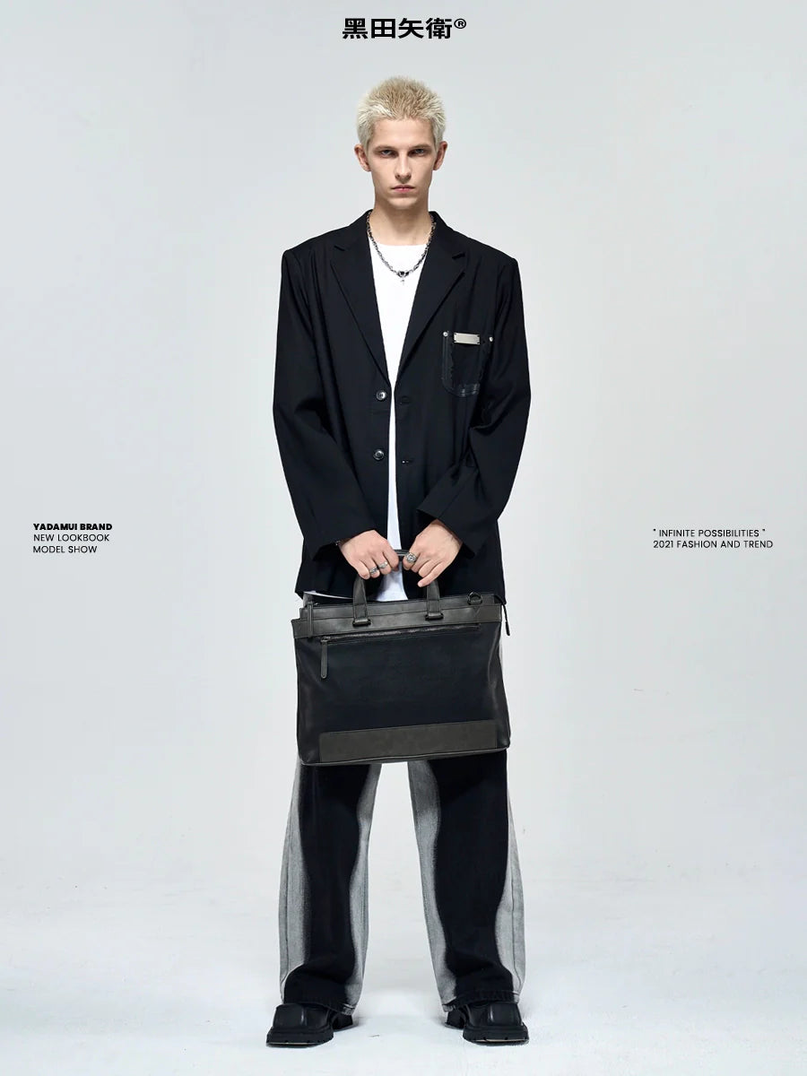 YADAMUI Vintage Spliced Portable Briefcase High-end Casual Commuter Bag