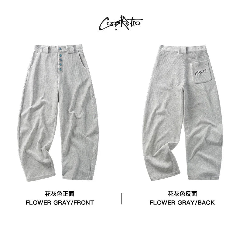 CoosRetro Corduroy Back Pocket Embroidered Casual Scimitar Pants