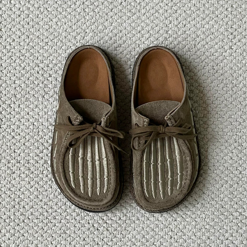 INTAO Cowhide Lace Up Birkenstock Half Slippers