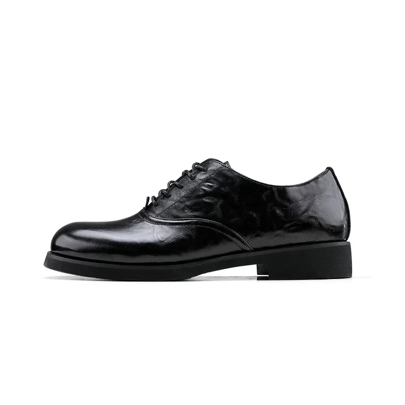 HANQIAORJI First-layer Cowhide Square Head Height-increasing Leather Shoes