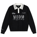 MEDM Contrasting Casual Monogram Embroidered Lapel Knit