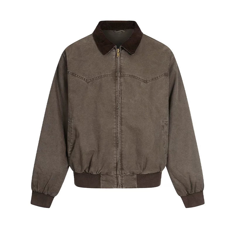 CoosRetro Washed Distressed Lapel Work Jacket