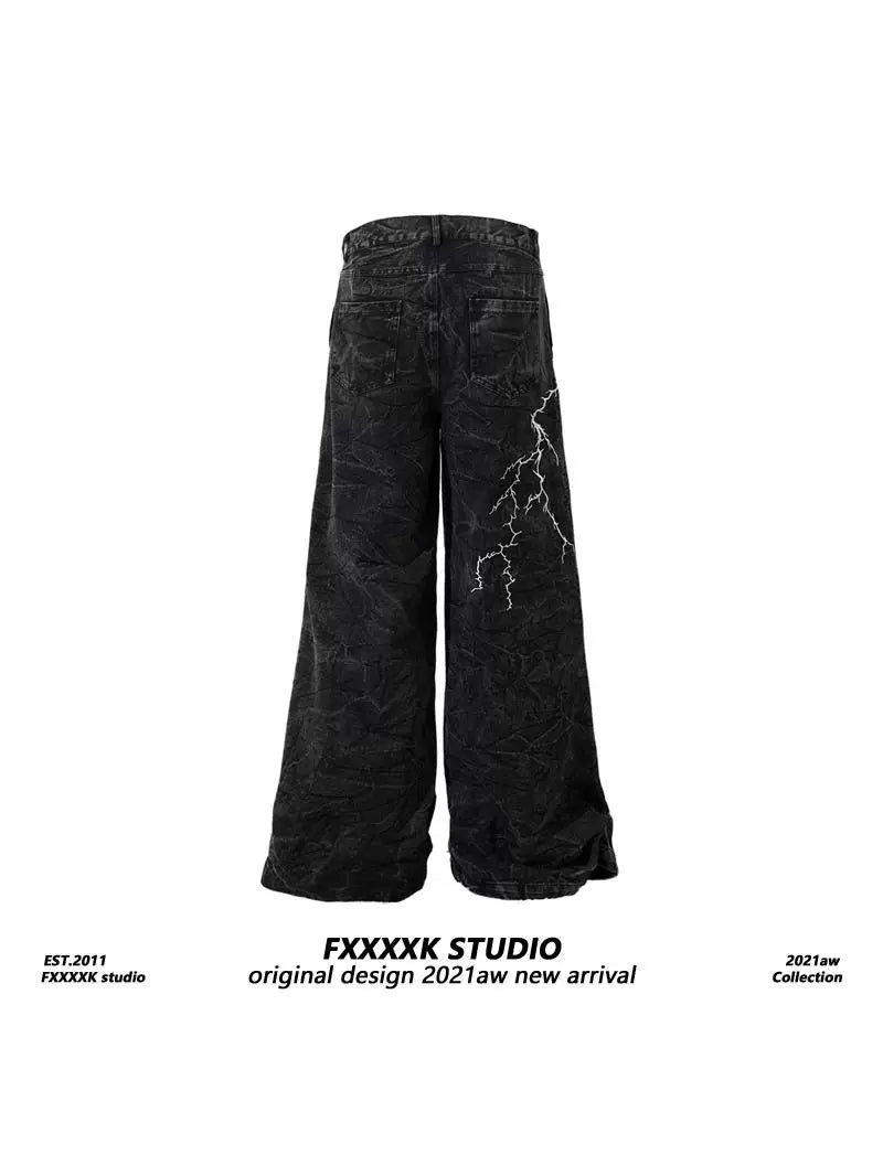 FXK Original Embroidered Lightning Loose Jeans