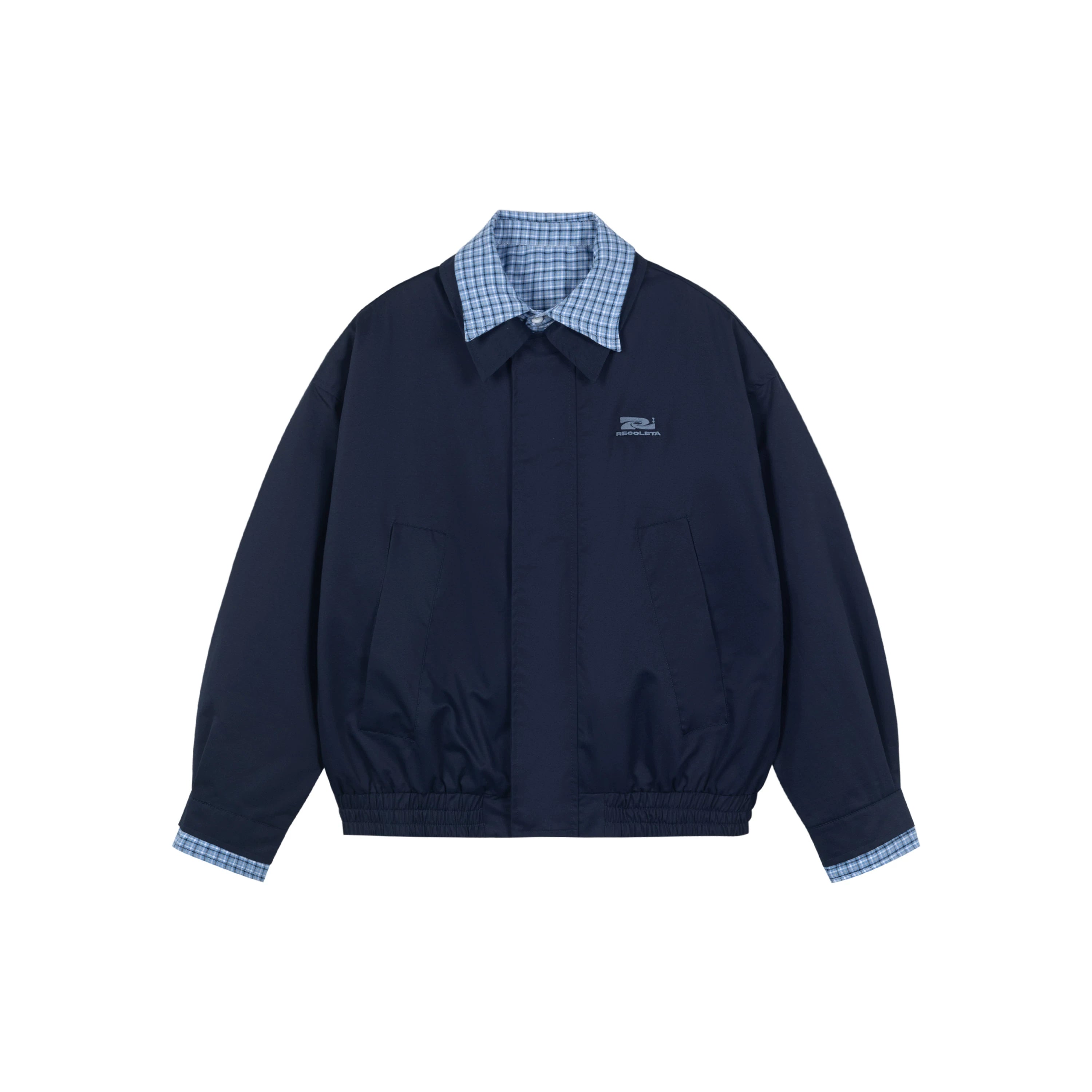 RECOLETA Plaid Spliced Fake Two Piece Cardigan Jacket